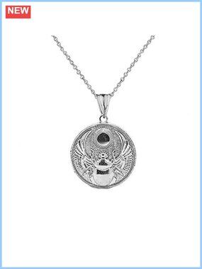 Sterling Silver Egyptian Scarab Beetle Sun Disc Charm Pendant Necklace